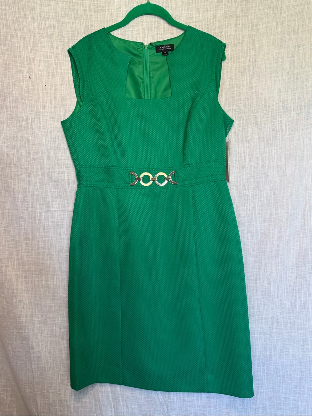 Tahari ASL Emerald Green Jacquard Sheath Dress NWT 10 Cocktail Old Money